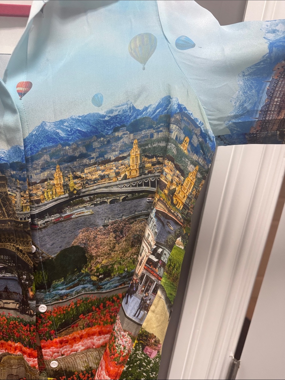 Alice + Olivia Scenic Eiffel Tower Button-Up Blouse - Blue, Red, Green - Picture 7 of 7